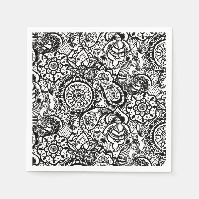 Serviette Jetable Paisley floral noir (Devant)