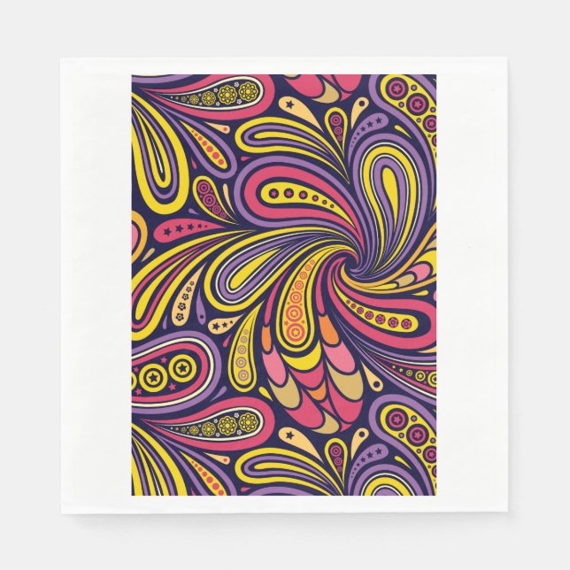 Serviette Jetable Paisley violet jaune (Devant)