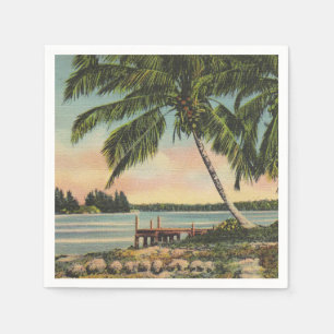 Serviette Jetable Palmiers Cocotiers Rétro Brise Tropicale Coucher d
