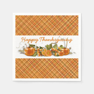 Serviette Jetable Paniers Bons thanksgivings en plaid orange