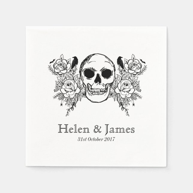 Serviette Jetable Papier à illustration crâne floral (Devant)