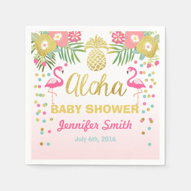 Serviette Jetable Papier Baby shower Flamant rose Aloha Tropical Nap (Devant)