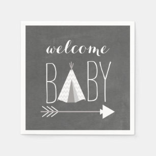Serviette Jetable Papier Baby shower Tipi blanc