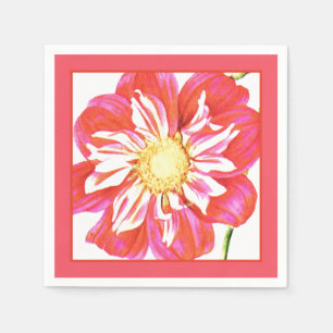 Serviette Jetable Papier dahlia rayé rouge et blanc corail