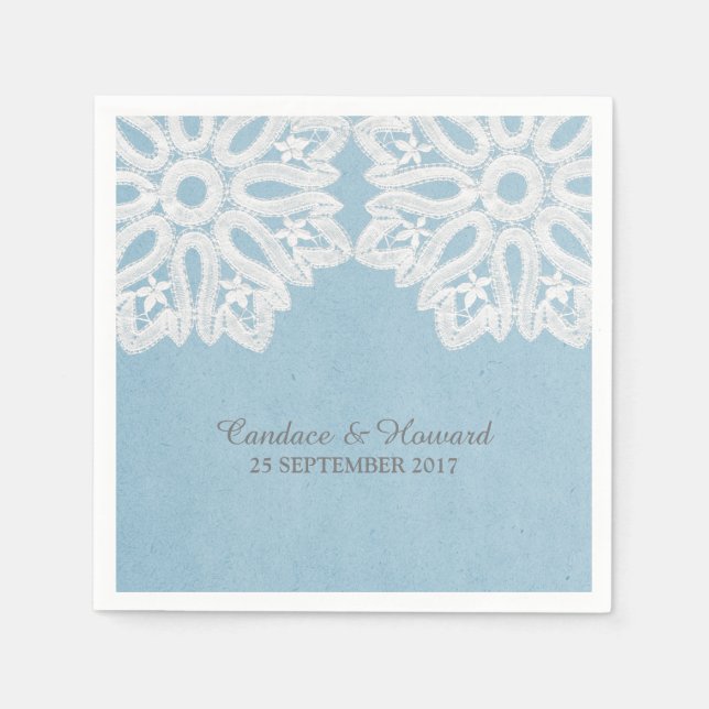 Serviette Jetable Papier dentelle bleu élégant (Devant)