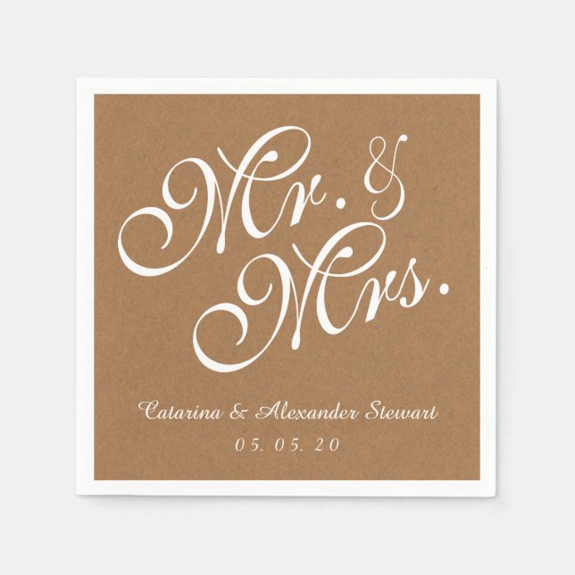 Serviette Jetable Papier Kraft M. et Mme Mariage Papier Napkins (Devant)