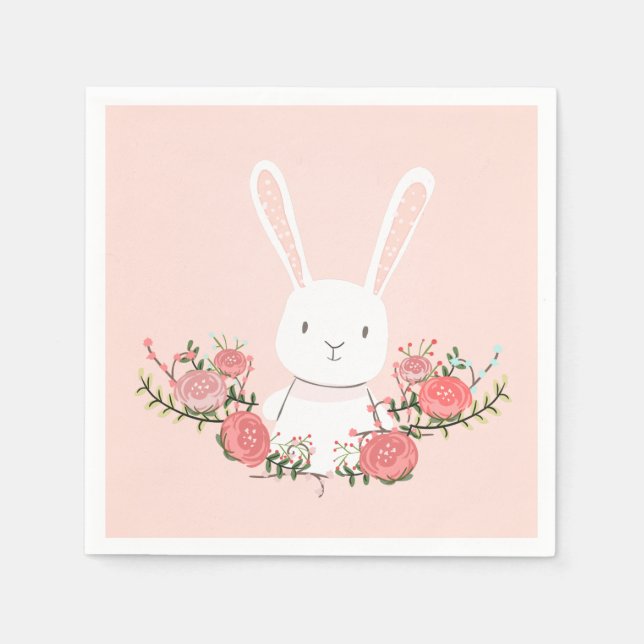Serviette Jetable Papier lapin Napkin Woodland Floral Rose Girl (Devant)