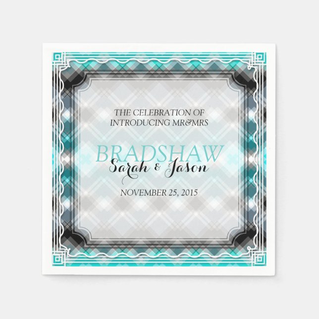 Serviette Jetable Papier Mariage bleu Aqua Sparkle (Devant)