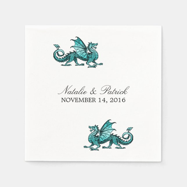 Serviette Jetable Papier Mariage Dragon turquoise (Devant)