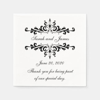 Serviette Jetable Papier Mariage en Merci de  noir Napkin