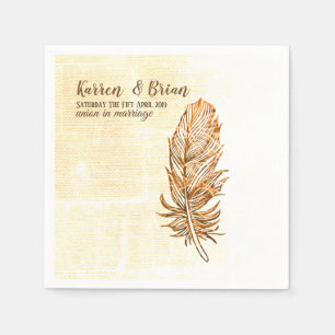Serviette Jetable Papier Mariage en plumes d'or