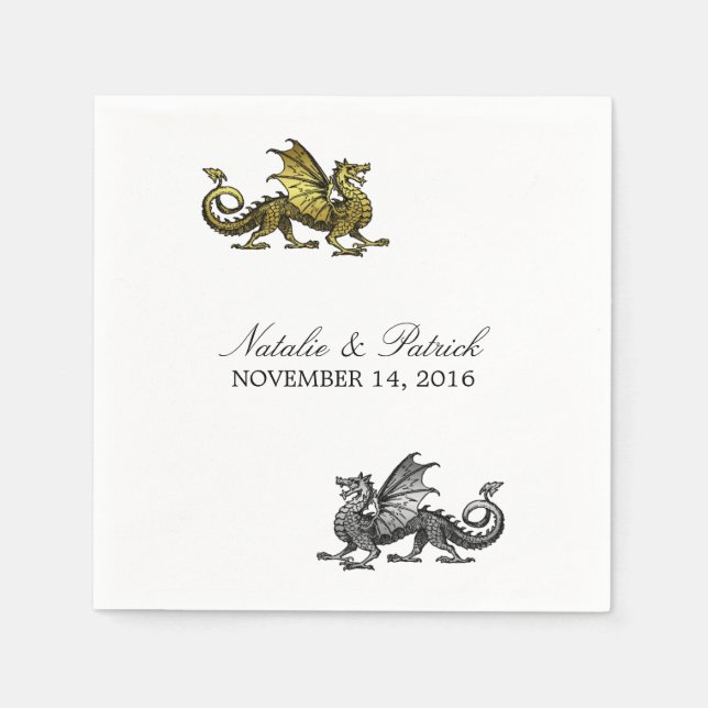 Serviette Jetable Papier Mariage Gold Silver Dragon (Devant)
