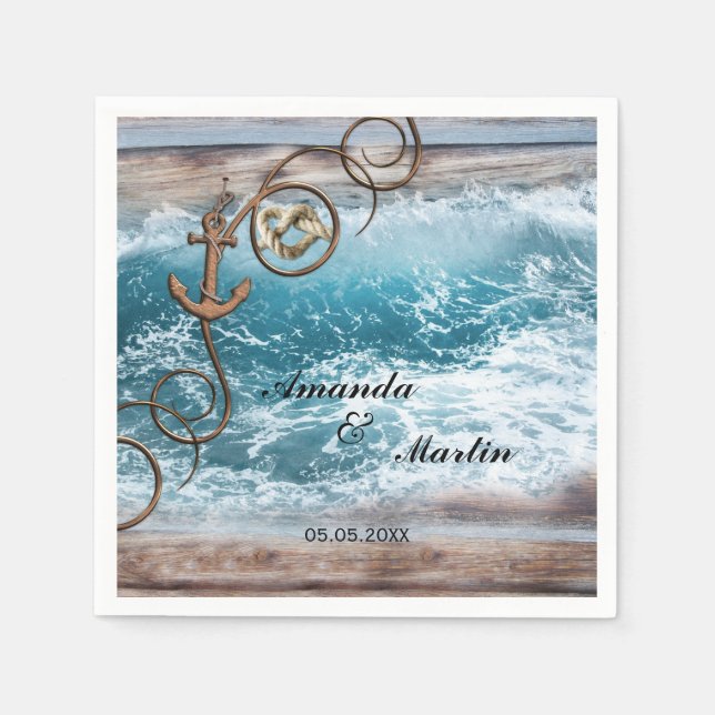 Serviette Jetable Papier Mariage Nautique Rustique (Devant)