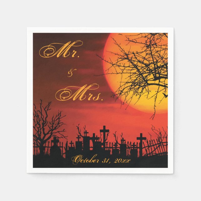 Serviette Jetable Papier Mariage noir Halloween nuit (Devant)