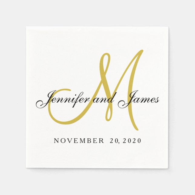 Serviette Jetable Papier Monogramme Noir Classique (Devant)