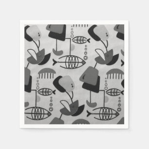 Serviette Jetable Papier Motif atomique noir et blanc