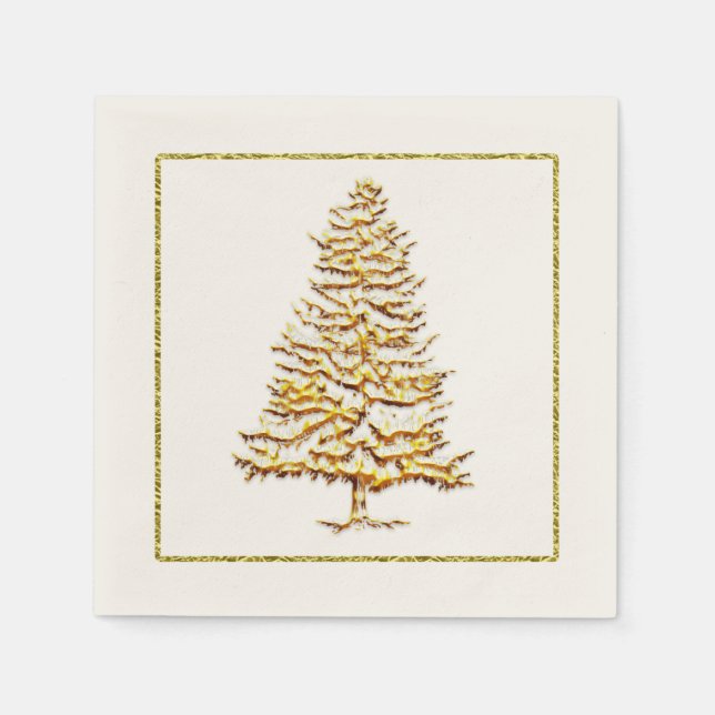 Serviette Jetable Papier serviette de Noël faux or arbre et contour (Devant)