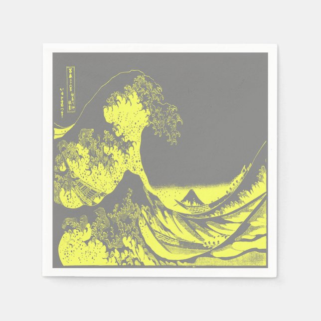 Serviette Jetable Papier serviettes La Grande Vague Jaune & Gris (Devant)