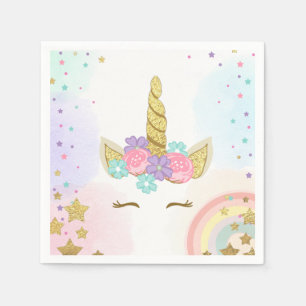 Serviette Jetable Papier Unicorne Napkin rose or magique Anniversair