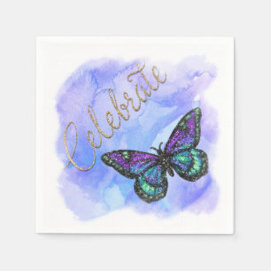 Serviette Jetable Papillon violet et bleu peint