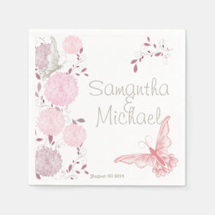 Serviette Jetable Papillons et chrysanthème rose