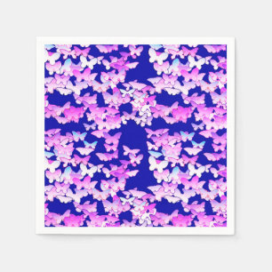 Serviette Jetable Papillons, lavande et bleu foncé