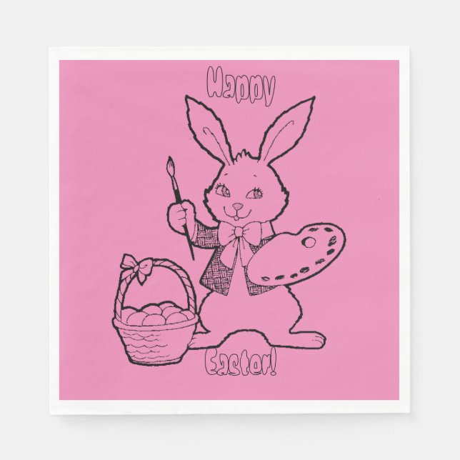 Serviette Jetable Pâques rose lapin Peinture Oeufs Papier serviettes (Devant)