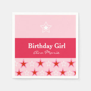 Serviette Jetable Partie, rose et rouge de fille d'anniversaire