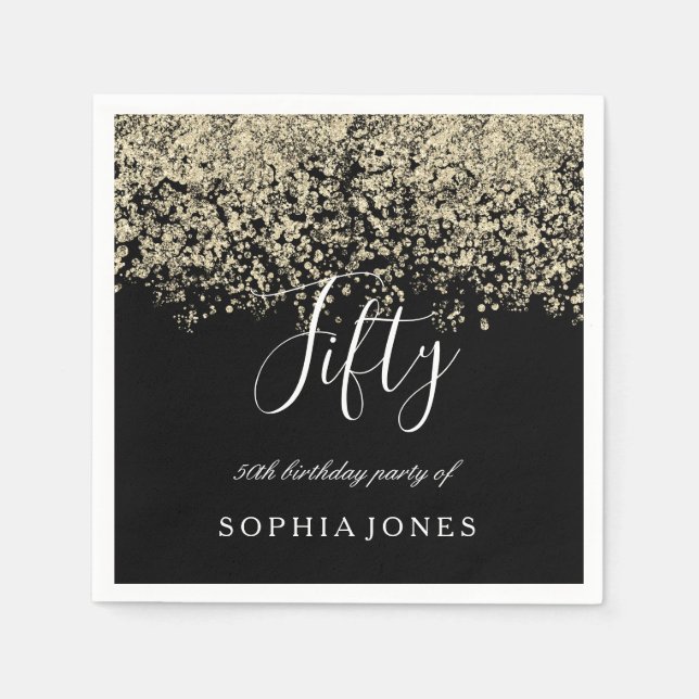 Serviette Jetable Parties scintillant d'or Confetti Black 50e annive (Devant)