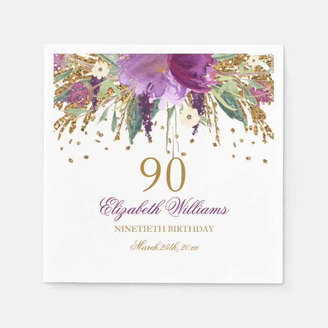 Serviette Jetable Parties scintillant florale Étincelant Améthyste 9 (Devant)