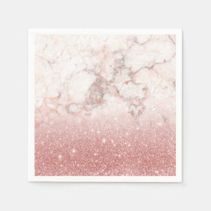 Serviette Jetable Parties scintillantes roses Ombre de marbre blanc