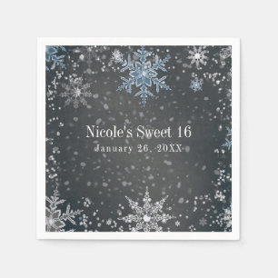 Serviette Jetable Pays des merveilles d'hiver Chalk Bleu Gris Argent