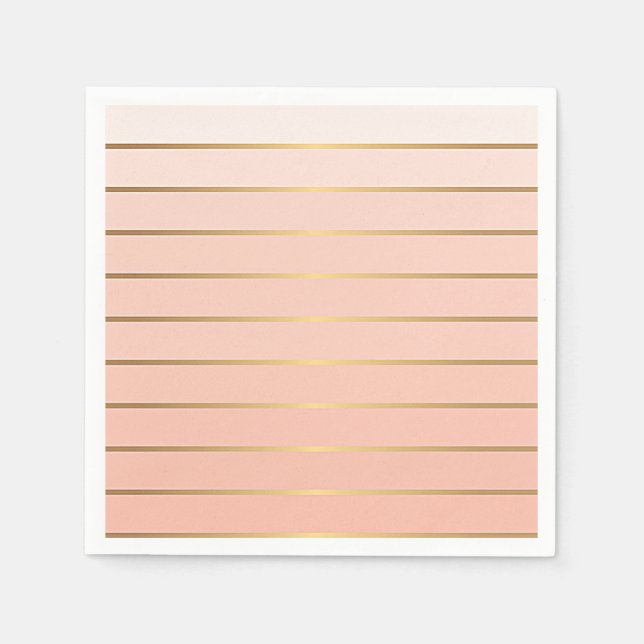 Serviette Jetable Peach Blush Ombre & Gold Striage Papier Napkins (Devant)