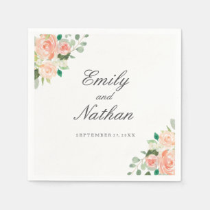 Serviette Jetable Peach rose Aquarelle Mariage floral Napkin