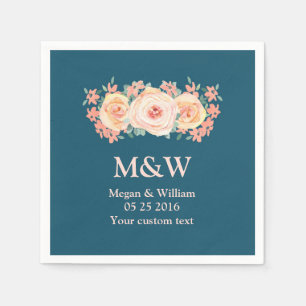 Serviette Jetable Pêche aquarelle Floral Marine bleu Mariage Napkin