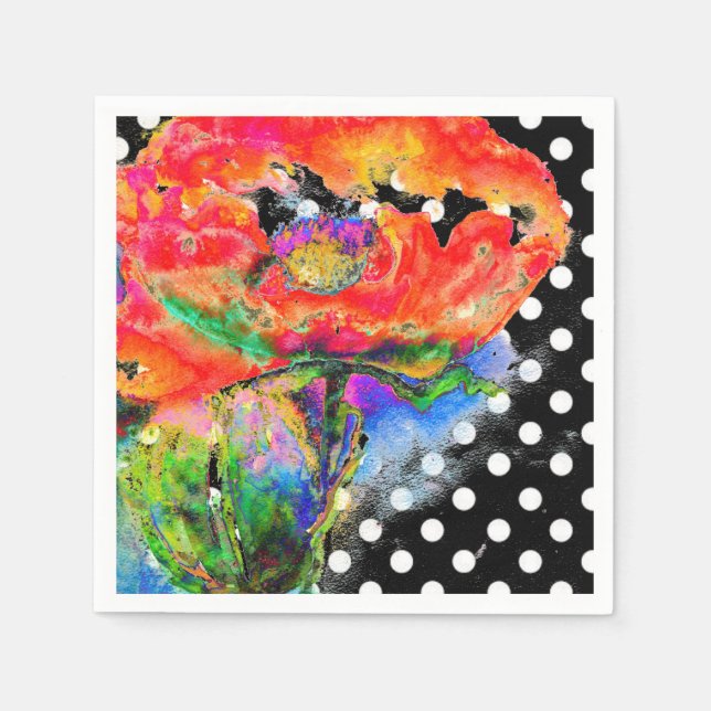 Serviette Jetable Peinture à l'aquarelle Red Poppy | POIS (Devant)