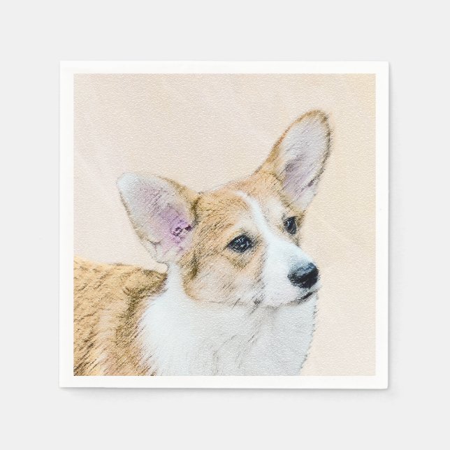 Serviette Jetable Pembroke Welsh Corgi Peinture - Art Chien original (Devant)