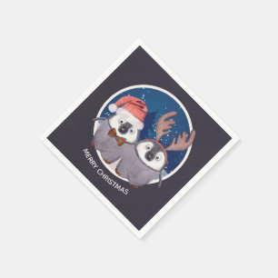 Serviette Jetable Penguin de Noël Couple adorable Personnalisé