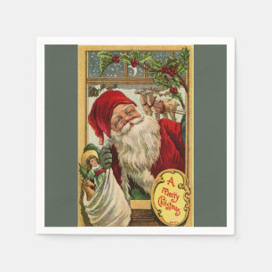 Serviette Jetable Père Noël à la fenêtre avec sac de jouets