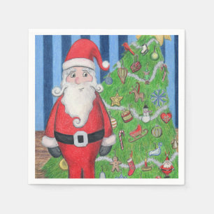 Serviette Jetable Père Noël et sapin de Noël