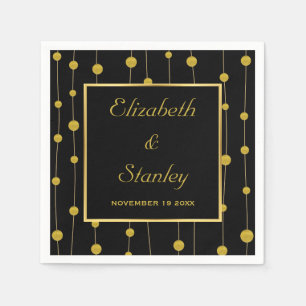 Serviette Jetable Perles de papier doré noir et cadre mariage modern