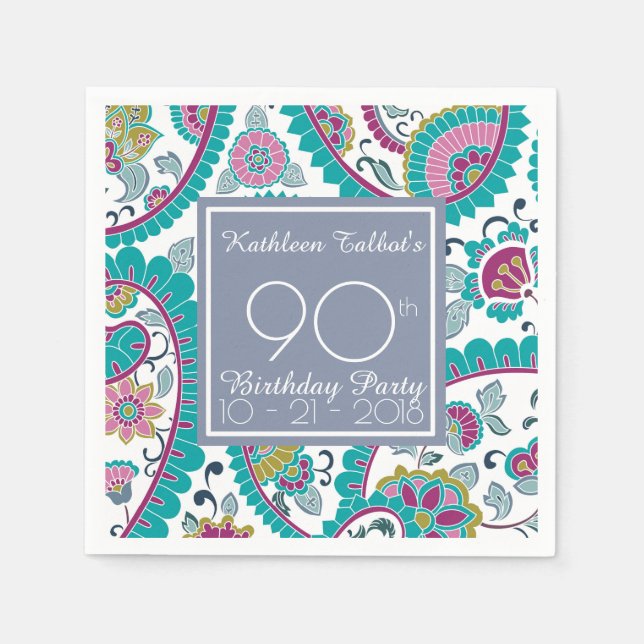Serviette Jetable Persian Boteh Paisley 90e Anniversaire Document de (Devant)