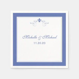 Serviette Jetable Personnalisé Elégant Bleu Fleur de Lis