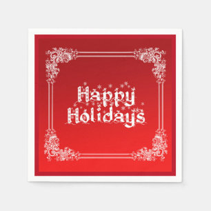 Serviette Jetable Personnalisé Happy Holiday Swirl Bordure rouge