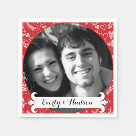 Serviette Jetable Personnalisé Votre Photo Rouge Mariage Floral Garl
