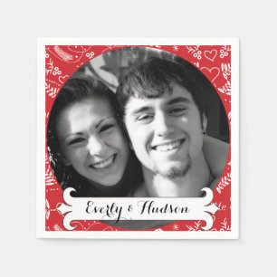 Serviette Jetable Personnalisé Votre Photo Rouge Mariage Floral Garl
