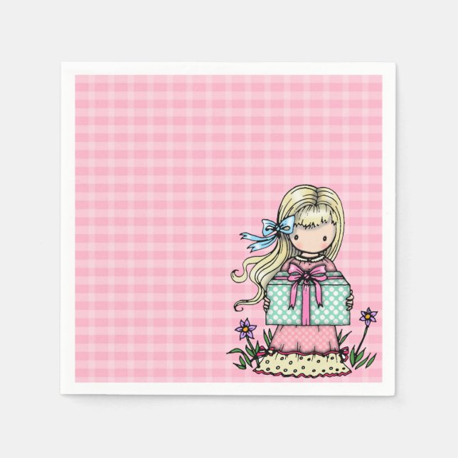 Serviette Jetable Petite fille Anniversaire Fête Pink Plaid Napkins (Devant)