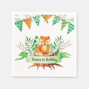 Serviette Jetable Petite Fox Forest Aquarelle fête d'anniversaire Pe