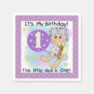 Serviette Jetable Petite poupée fille 1er Anniversaire Papier servie