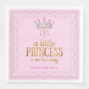 Serviette Jetable Petite princesse en chemin Pink Gold Tiara Party